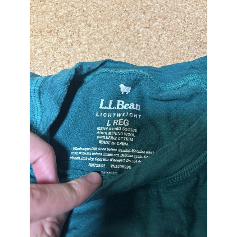 L.L.Bean Cresta Merino Wool Lightweight Base Layer Crew Top Men's L Teal F3 - Picture 3 of 8